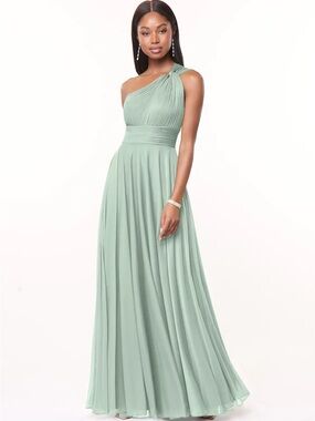 Azazie One-Shoulder Charlize Sage Green Agave Chiffon Gown